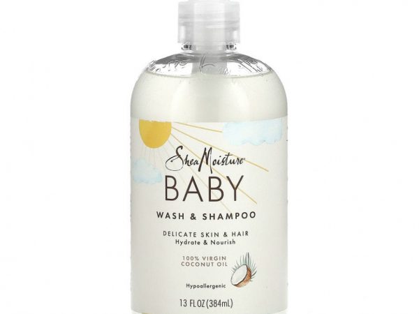 SheaMoisture, Детское средство для душа и шампуня с 100% кокосовым маслом первого отжима с душистым горошком и мурумуру, 13 жидких унций (384 мл)