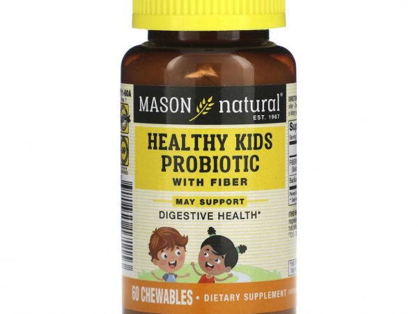 Mason Natural, пробиотик с клетчаткой для здоровья детей, 60 жевательных таблеток