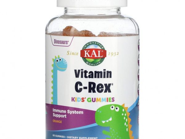 KAL, Детские жевательные таблетки с витамином C-Rex, с апельсином, 60 жевательных таблеток