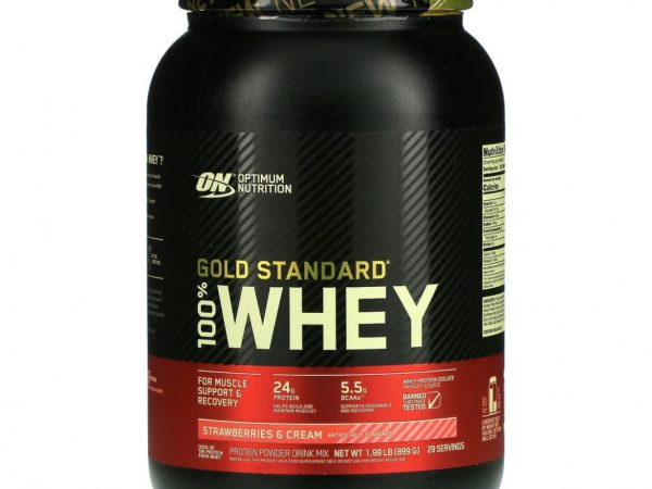 Optimum Nutrition, Gold Standard 100% Whey, сывороточный протеин, со вкусом клубники со сливками, 899 кг (1,98 фунта)