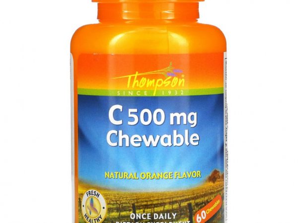 Thompson, C 500 мг, жевательные таблетки с натуральным апельсиновым вкусом, 60 жевательных таблеток