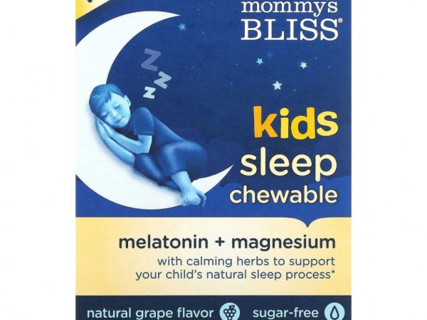 Mommy's Bliss, детские жевательные таблетки для сна, мелатонин + магний, для детей от 3 лет, натуральный виноград, 35 жевательных таблеток