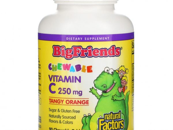 Natural Factors, Big Friends, жевательный витамин C, апельсиновый вкус, 250 мг, 90 жевательных таблеток