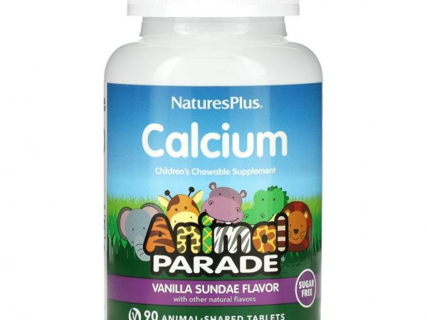 NaturesPlus, Source of Life, Animal Parade, кальций, жевательная добавка для детей, без сахара, вкус натурального ванильного мороженого, 90 таблеток в форме животных