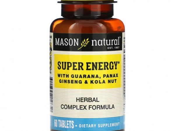 Mason Natural, Super Energy с гуараной, женьшенем и кольским орехом, 60 таблеток