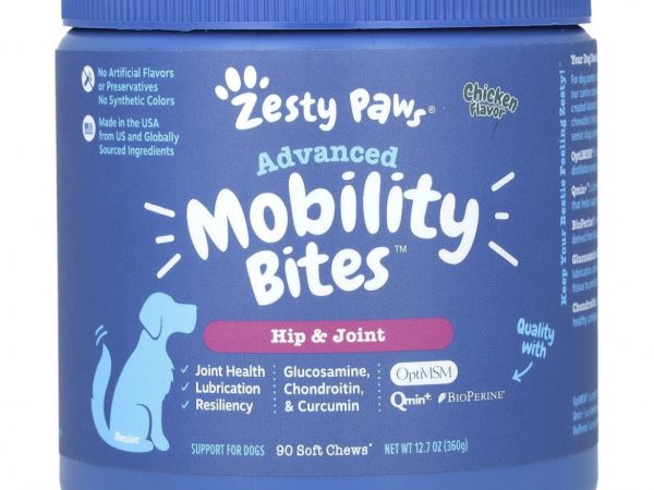 Zesty Paws, Advanced Mobility Bites для собак, для бедер и суставов, со вкусом курицы, 90 жевательных таблеток, 360 г (12,7 унции)