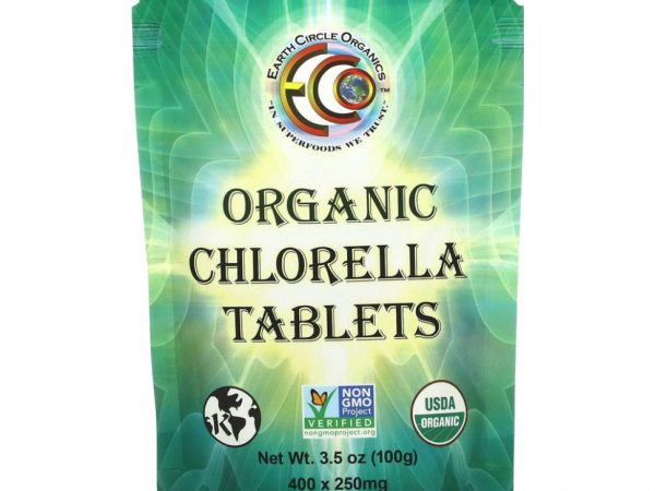 Earth Circle Organics, органическая хлорелла в таблетках, 250 мг, 400 таблеток, 100 г (3,5 унции)