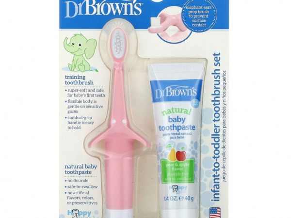 Dr. Brown's, Набор зубных щеток для малышей, для детей от 0 до 3 лет, со вкусом груши и яблока, розовый, 40 г (1,4 унции)