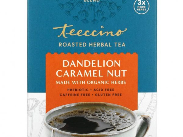 Teeccino, Жареный травяной чай, одуванчик и карамель, без кофеина, 10 чайных пакетиков, 60 г (2,12 унции)