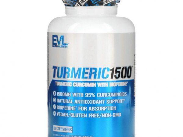 EVLution Nutrition, Turmeric1500, 90 веганских капсул