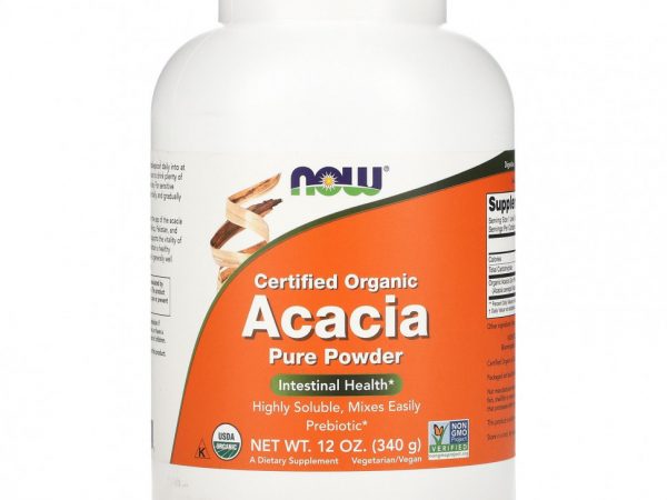 NOW Foods, Сертифицированный органический порошок, клетчатка акации, 12 унций (340 г)