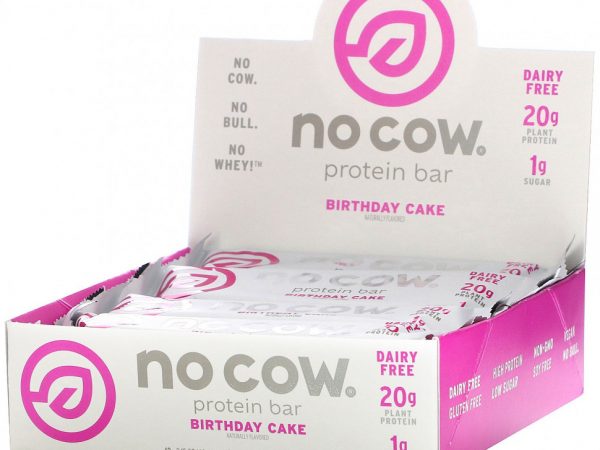 No Cow, протеиновые батончики, вкус «Именинный пирог», 12 шт. по 60 г (2,12 унции) каждый