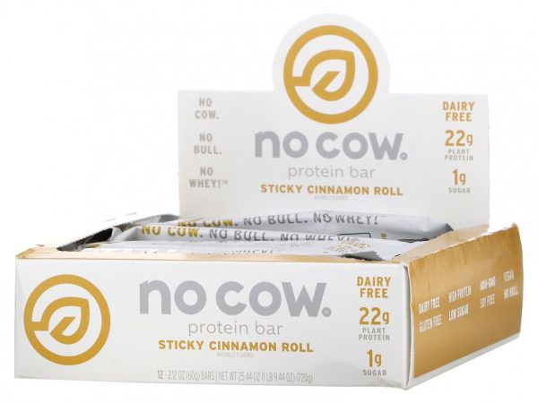 No Cow, Протеиновый батончик, булочка с корицей, 12 батончиков, 60 г (2,12 унции)