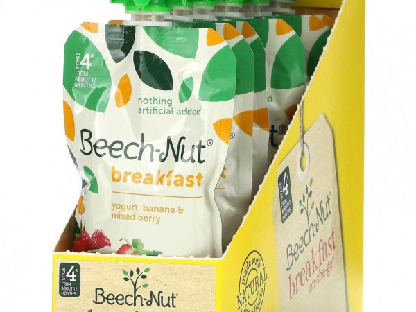Beech-Nut, Breakfast, Stage 4, йогурт, банан и ягодное ассорти, 12 пакетиков, 99 г (3,5 унции)