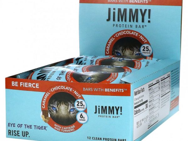 JiMMY!, Be Fierce Bars With Benefits, карамель, шоколад и орех, 12 протеиновых батончиков, 60 г (2,12 унции)