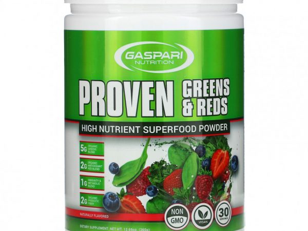 Gaspari Nutrition, Proven Greens & Reds, суперфуд в порошке с высоким содержанием питательных веществ, с натуральным вкусом, 360 г (12,69 унции)