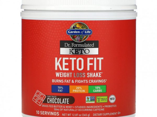 Garden of Life, Dr. Formulated, Keto Fit, коктейль для похудения, шоколад, 365 г (12,87 унции)