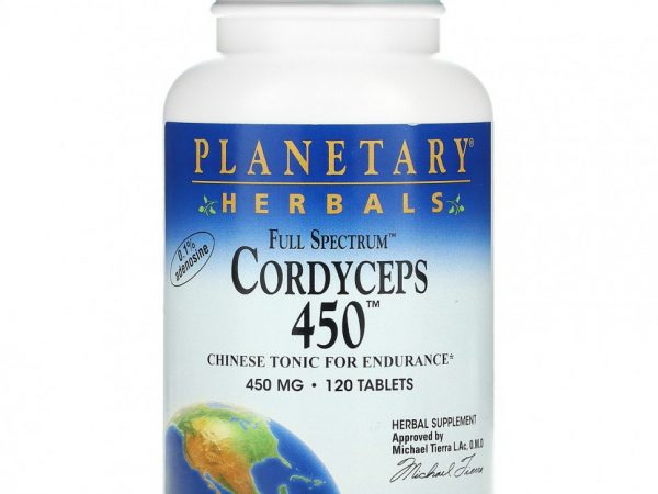 Planetary Herbals, Кордицепс 450, полный спектр, 450 мг, 120 таблеток