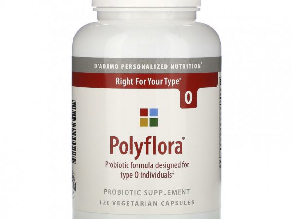 D'adamo, Polyflora, пробиотическая формула, разработанная для группы крови O, 120 вегетарианских капсул