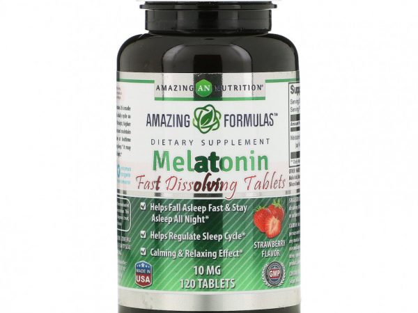 Amazing Nutrition, Мелатонин, клубника, 10 мг, 120 таблеток
