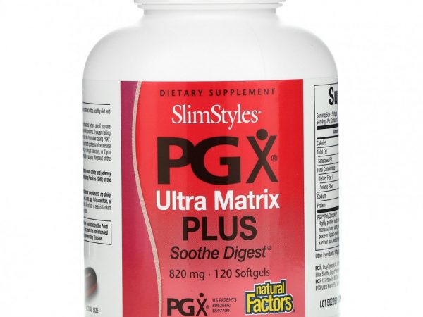 Natural Factors, SlimStyles, Ультраматрица PGX плюс, успокаивает пищеварение, 820 мг, 120 мягких таблеток