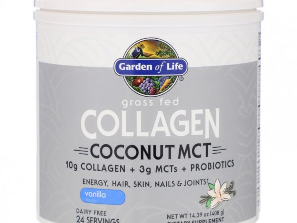Garden of Life, экологически чистый коллаген с кокосовыми среднецепочечными триглицеридами, ваниль, 408 г (14,39 унции)
