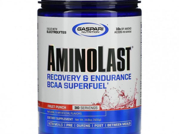 Gaspari Nutrition, Aminolast, супер-BCAA для восстановления и выносливости, фруктовый пунш, 420 г (14,8 унций)