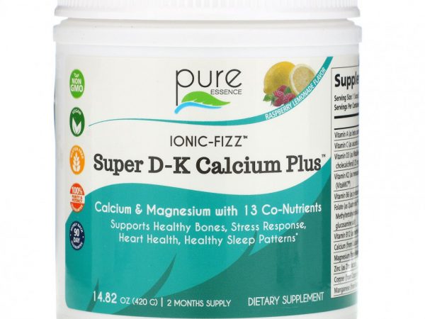 Pure Essence, Ionic-Fizz, Super D-K Calcium Plus, малиновый лимонад, 420 г (14,82 унции)