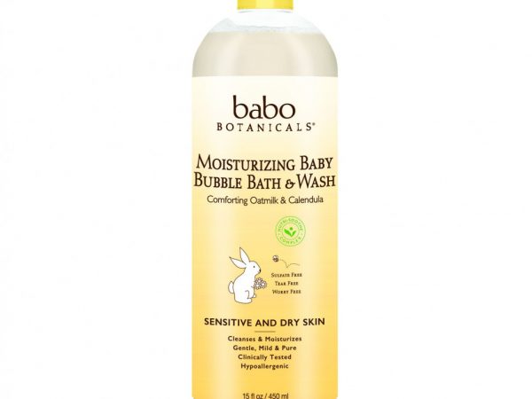 Babo Botanicals, Увлажняющее средство для умывания и ванной Baby Bubble Bath & Wash, календула с овсяным молоком, 15 ж. унц. (450 мл)