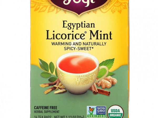 Yogi Tea, египетская солодка и мята, без кофеина, 16 чайных пакетиков, 32 г (1,12 унций)