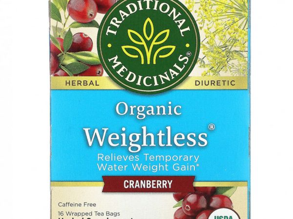 Traditional Medicinals, Organic Weightless, клюква, без кофеина, 16 чайных пакетиков, 24 г (0,85 унции)