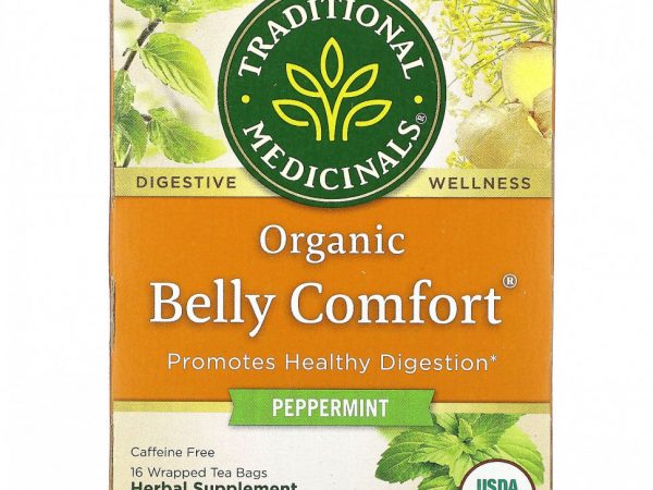 Traditional Medicinals, Organic Belly Comfort, перечная мята, без кофеина, 16 чайных пакетиков, 28 г (0,99 унции)