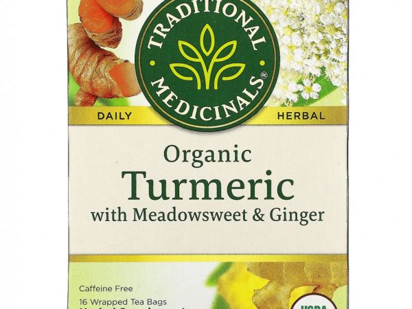 Traditional Medicinals, Органическая куркума с таволгой и имбирем, без кофеина, 16 чайных пакетиков в упаковке, 32 г (1,13 унции)