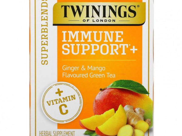 Twinings, Superblends, поддержка иммунитета, с витамином C, зеленым чаем с имбирем и манго, 16 чайных пакетиков, 32 г (1,12 унции) каждый
