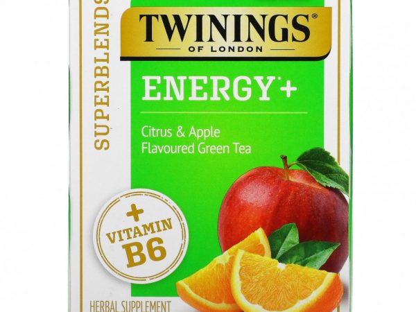 Twinings, Superblends, Energy с витамином B6, зеленый чай с цитрусовыми и яблоками, 16 чайных пакетиков, 29 г (1,02 унции)