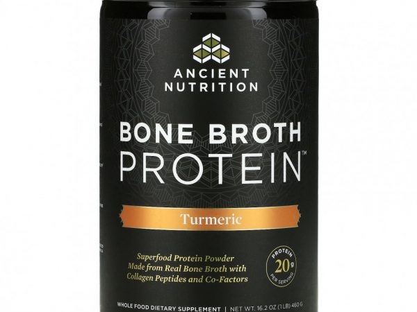 Dr. Axe / Ancient Nutrition, Bone Broth Protein, куркума, 460 г (1 фунт)
