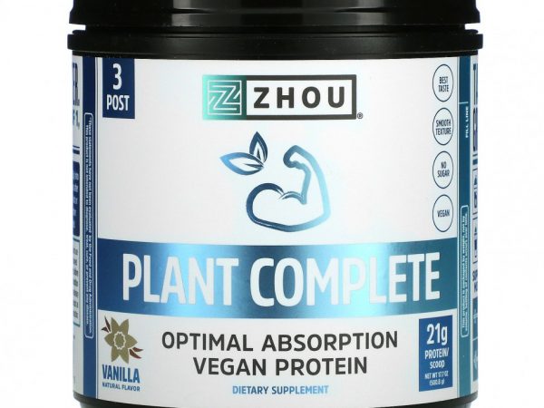 Zhou Nutrition, Plant Complete, веганский протеин для оптимального усвоения, ваниль, 500,8 г (17,7 унции)