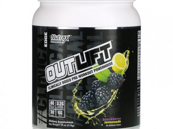 Nutrex Research, Outlift, клинически дозированный предтренировочный комплекс, ежевичный лимонад, 510 г (18 унций)