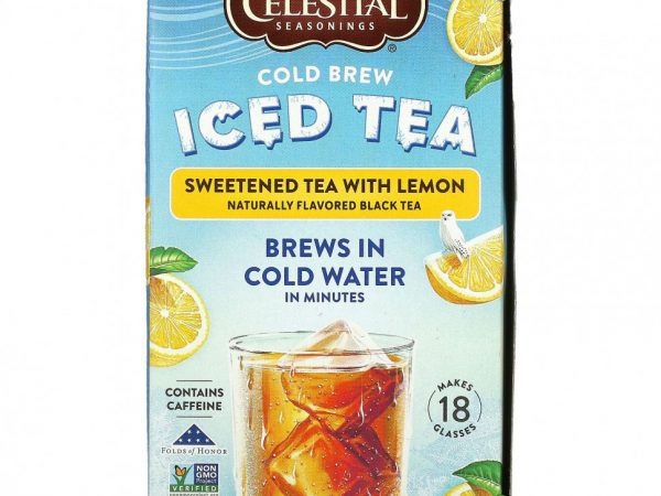 Celestial Seasonings, Cold Brew Iced Tea, подслащенный чай с лимоном, 18 чайных пакетиков, 37 г (1,3 унции)