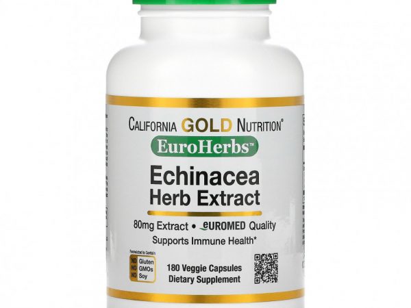 California Gold Nutrition, EuroHerbs, экстракт эхинацеи, 80 мг, 180 вегетарианских капсул