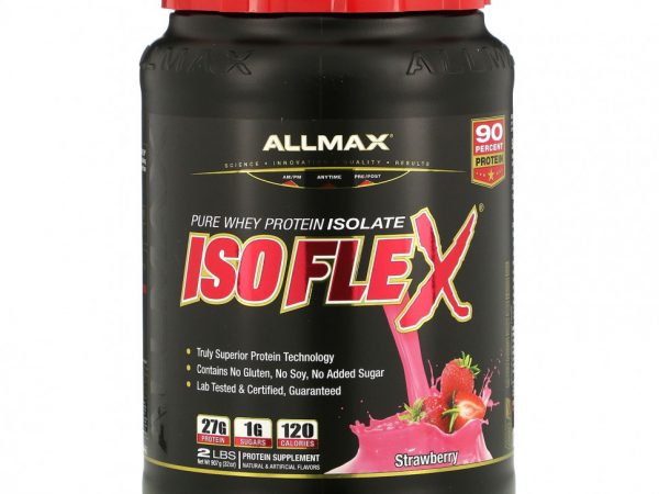 ALLMAX Nutrition, Isoflex, 100% ультрачистый изолят сывороточного протеина (WPI - Технология ионной фильтрации), клубника, 2 фунта (907 г)