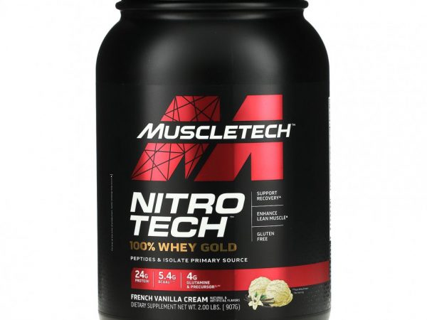 Muscletech, Nitro Tech, 100% Whey Gold (100% сыворотка), французский ванильный крем, 999 г (2,20 фунта)