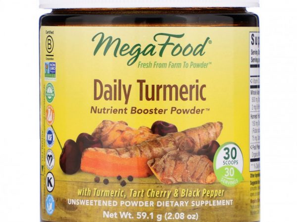 MegaFood, Daily Turmeric, питательная добавка в порошке, без сахара, 59,1 г (2,08 унции)