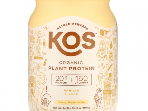 KOS, органический растительный протеин, со вкусом ванили, 1110 г (2,4 фунта)