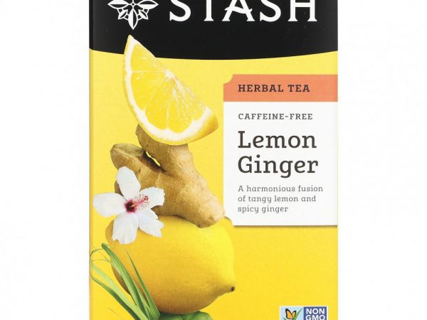 Stash Tea, травяной чай, лимон и имбирь, без кофеина, 20 чайных пакетиков, 34 г (1,1 унции)
