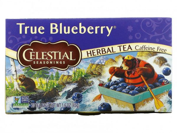 Celestial Seasonings, Травяной чай, без кофеина, Черника, 20 пакетиков, 1,6 унции (45 г)