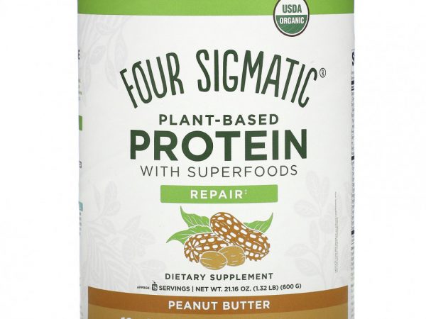 Four Sigmatic, Растительный протеин с суперфудами, арахисовая паста, 600 г (1,32 фунта)