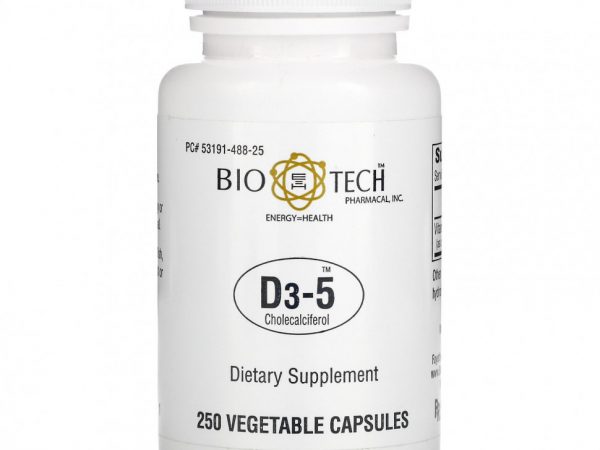 Bio Tech Pharmacal, D3-5 холекальциферол, 250 капсул