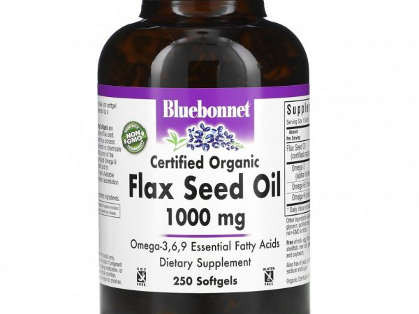 Bluebonnet Nutrition, Органическое льняное масло, 1000 мг, 250 мягких таблеток