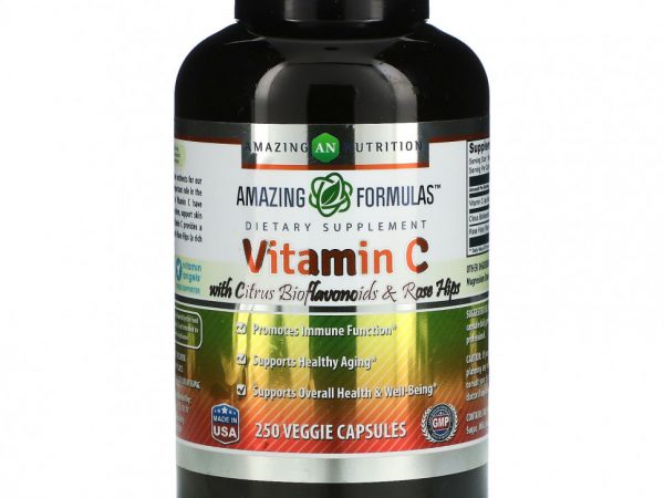 Amazing Nutrition, Витамин C с цитрусовыми биофлавоноидами и шиповником, 250 растительных капсул